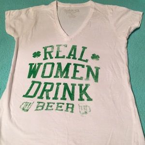 White T-shirt with green lettering